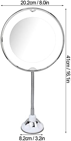 Огледало за шминка за вшмукување во oumefar 10x, батерија со огледало за шминка 8 инчи лесно инсталирање на вшмукување 10x зголемена