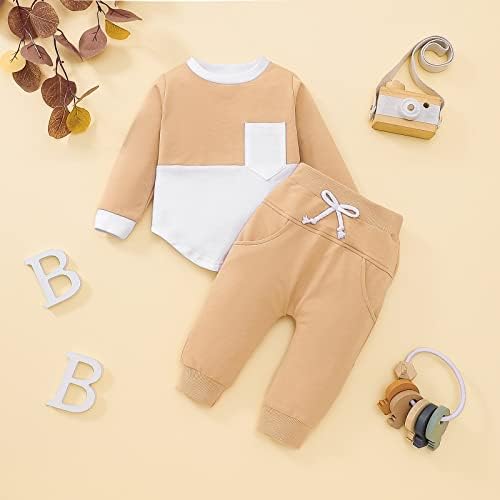 Rtnnsbbfcm бебе момче пролетна есенска облека со долги ракави шарени предни џебни кошули врвни џемпери 2 парчиња обична облека