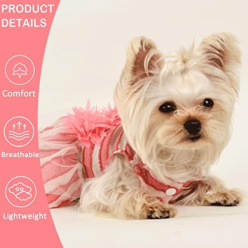 Кучен фустан со цвеќиња tulle, xs, розова, женска облека за кучиња за мали кучиња девојче, облека за мачки, симпатична облека