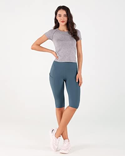 Ододос женска висока половината јога каприс со џебови, контрола на стомакот не гледа преку тренингот спорт што работи со хеланки на капри