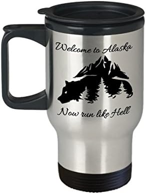 Добредојдовте На Алјаска сега трчајте Како Пекол Прекрасна Симпатична Смешна Уникатна Кригла За Патување На Алјаска Совршена За Роденден Божиќ
