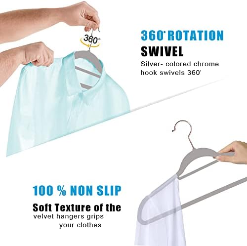 GVTech Premium Velvet Hangers, [50 пакет] Не -лизгање и закачалки со тешки кадифени костуми со вратоврска, куки за вртење од 360