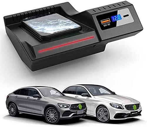 Безжичен полнач за автомобили за Mercedes-Benz C-Class GLC -2020 Центар конзола додаток на панел со QC3.0 USB и 18W PD порта 15W Брза безжичен
