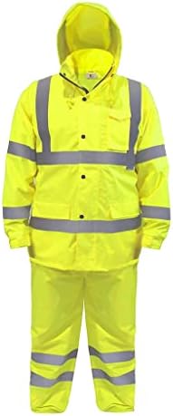 Jourestech мала тежина водоотпорна јакна за дожд и панталони поставени со голема видливост жолто ANSI/ISEA 107-2015 Класа 3 Ниво 2