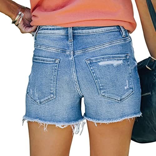 OPLXUO жени искинати фармерки од фармерки летни обични суровини од полите, потресени тексас шорцеви со џебови дневни панталони