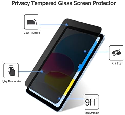 Procase iPad 10-та генерација 10.9 2022 Заштитник на екранот за приватност A2696/A2757/A2777, анти-спој каленски стаклен филм за