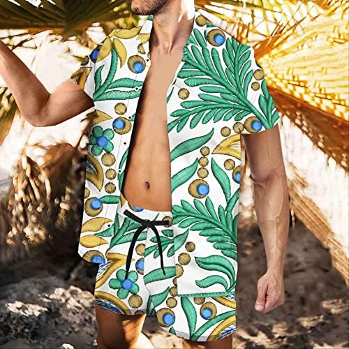 CJHDym Хаваи сет за машки кратки ракави цветни кошули и шорцеви 2 парчиња костум за кардиган блуза врвови на плажа кратки панталони облеки