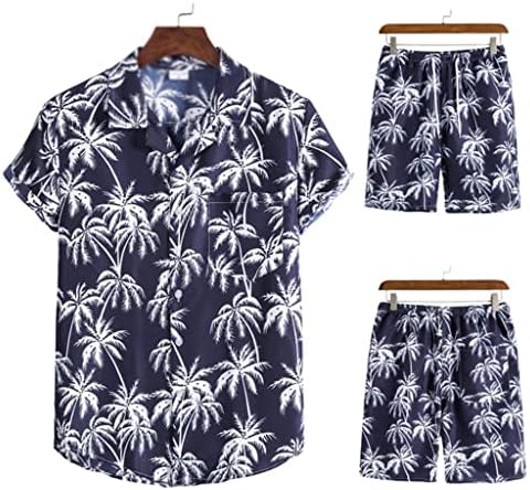 Hnkdd летен машки хавајски кошула постави краток ракав за кратки ракави печатено случајно копче надолу со кошула од шорцеви од плажа 2