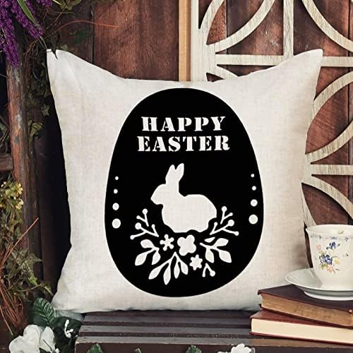 Среќни велигденски зајаче јајца Велигденски фрлање перница покритие смешно зајачко перница случај пролет дива цвеќиња капачиња плоштад декорт -перници со патент