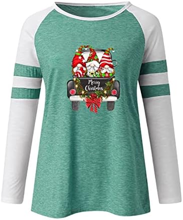 Женски Божиќни кошули со долг ракав, обични бејзбол, за одмор на вратот, среќен гном, графички матици