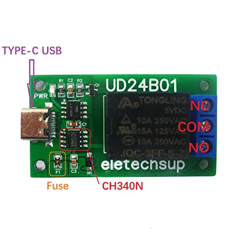 Eletechsup Type-C USB реле модул DC 5V компјутер UART сериски порта RS232 Switch Poart