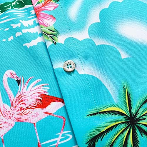 Кошула на хавајски кошула за мажи Симашах, копче за кратки ракави надолу од плажа, унисекс летни фламингос обични Алоха Флорални