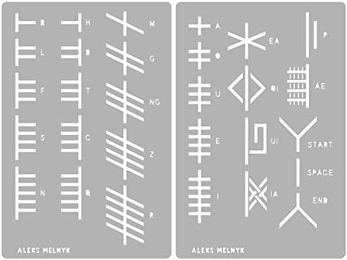Aleks Melnyk 185 Metal Wicca Stencils, Ogham Runes, Sigil Magic, Alphabet, Lettering, Viking Mottil 2 компјутери, алатки за шаблони за горење