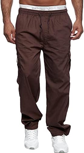 Miashui Mens Work Multi-џеб машки панталони комбинезони со права новинарски панталони спортови фитнес машки карго панталони за мажи со