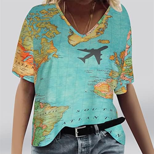 Comigeewa мапа графички блузи за дами лето есен кратки ракави длабоки v вратите блузи маички тинејџерски девојки облека трендовски ир