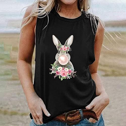 Велигденска кошула за жени Симпатична зајачка печатење елек пуловер моден цврст резервоар врвот тинејџерски девојки маички без ракави блуза