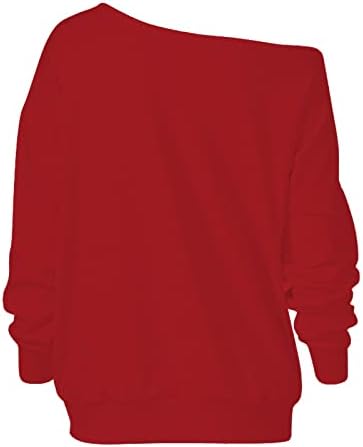 Едно рамо врвови/фустани за жени Chrismas Симпатична елк печатена/цврста боја долги ракави модни кошули блузи секси мини фустани