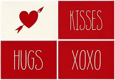 Артоиден Режим XOXO Бакнежи Прегратки Срцето Денот На Вљубените Placemats за Трпезариска Маса, 12 x 18 Инчен Пролет Одмор Рустикален Перат