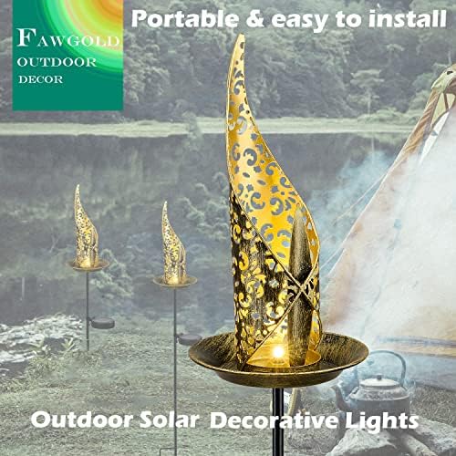 Fawgold Garden Solar Lights Pathway Outdoor Stake Metal Lights, водоотпорно топло бело LED за тревник, внатрешен двор или двор