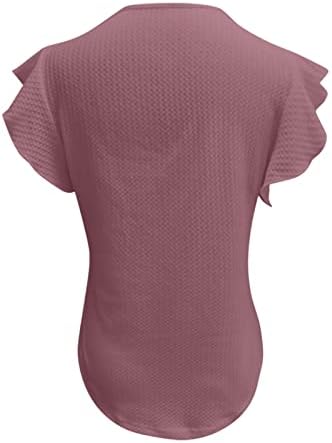 Fragarn женски врвови летни кратки ракави за кратки ракави против маици со вратот Обични удобни лабави вклопени елегантна цврста боја тунична