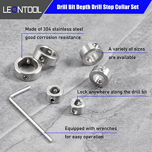 Leontool 12 парчиња 3-16mm дупчалка за длабочина Стоп јака сет 304 Ограничен прстен за дупчење од не'рѓосувачки челик, за стоп
