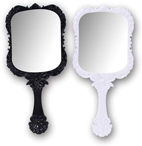 Besportble гроздобер огледало гроздобер огледало црно врежано рачно огледало со рачка принцеза стил гроздобер суета шминка огледало