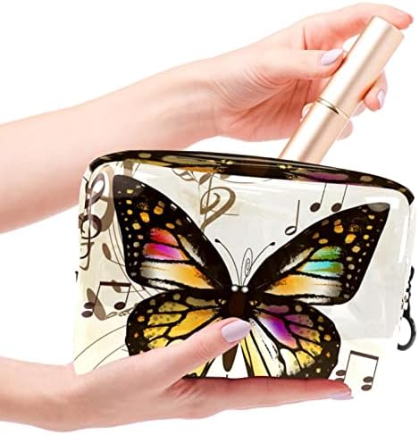 Тбуобт Торба За Шминка Патување Козметичка Торба Торбичка Чанта Чанта Со Патент, Музика Пеперутка Белешки