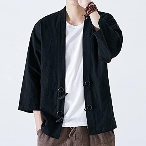 Менс палто модни мажи јапонски јуката обичен палто кимоно надвор од памук гроздобер лабави јакни