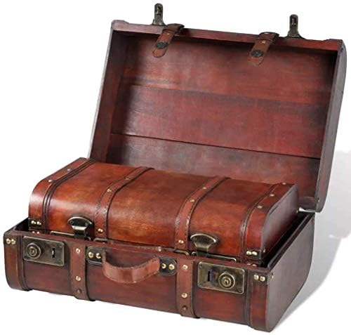 Замакс 2 парчиња/постави гроздобер дрвен богатство на градите, мала и голема кутија за багажникот за складирање за книги за постелнина, ретро рустикален рачно изра?