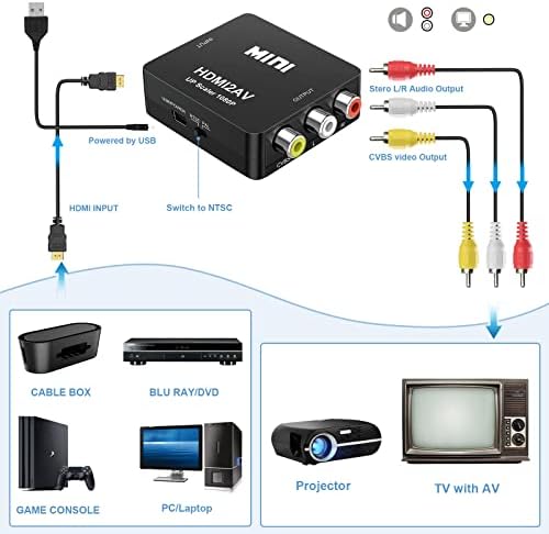 Converterу Care HDMI до RCA Converter for Old TV, 1080p HDMI до AV Converter, HDMI до 3RCA CVBS композитен видео аудио конвертор