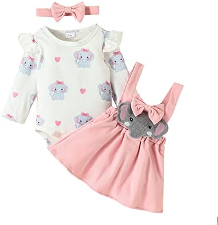 Iiniim новороденче облека за облека облеки во цртани верверички ромпер со суспензија на здолниште со здолништа 3 парчиња сет