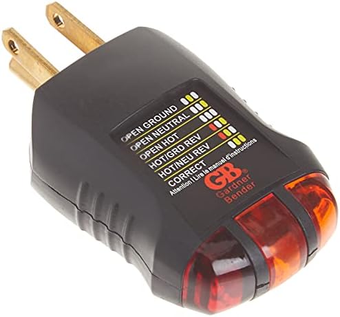 Gardner Bender GFI-3501 Тестер за садови за дефект на земја и анализатор на кола, 110-125V AC, за GFCI / стандардни / продолжени жици и повеќе, 7 тестови за визуелни LED, црвено