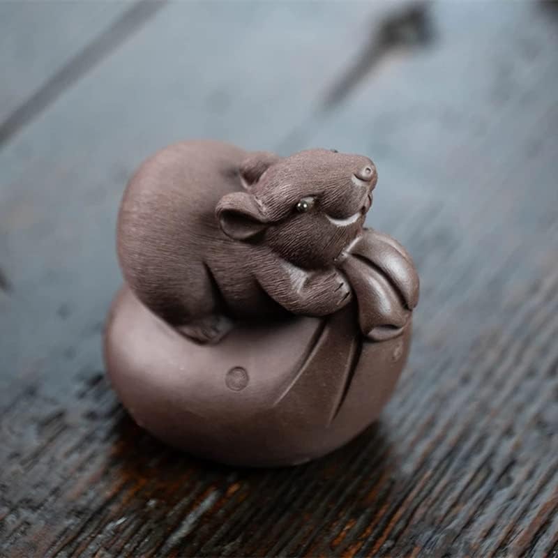 Lhllhl рачно изработена пурпурна глина чај домашно миленичиња животински модел скулптура занаети среќни чај фигурински украси кинески