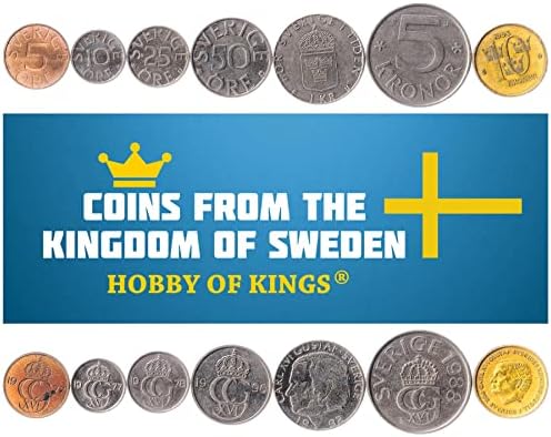 7 Монети Од Шведска | Шведска Колекција На Монети 1 2 5 10 25 50 руда 1 Круна | Циркулирано 1952-1971 | Густаф ШЕСТИ Адолф