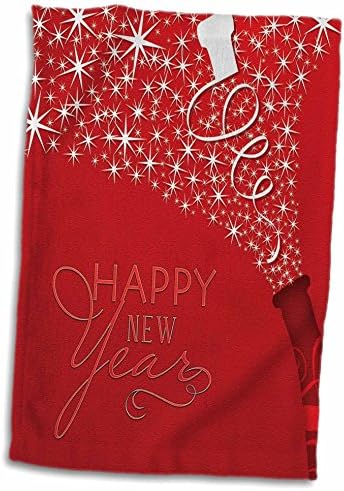 3Д Роуз Среќна Нова година Со Шампањ и Плута На Црвена Позадина TWL_203114_1 Пешкир, 15 x 22, Повеќебоен