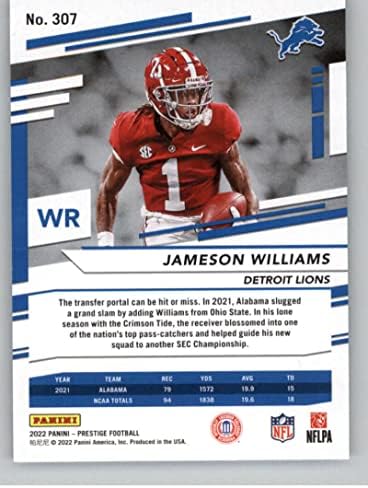 2022 Panini Prestige 307 Jameson Williams RC RC Dekiute Детроит лавови NFL фудбалски трговски картички
