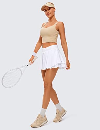 CRZ Јога тениски здолништа за жени кросовер со високи половини со рафли, слоевит тренингот атлетски голф здолништа со џебови со џебови