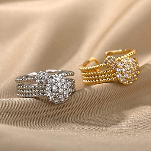 Ојлма циркон круг Отворени прстени за жени кристално злато прсти прилагодлив прстен за венчавки за вineубените накит-89965