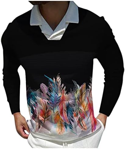 XXBR машки плетени кошули од вафли, Lapel V врат со долг ракав, цветна крпеница, обична кошула Хенли кошула гроздобер спортски