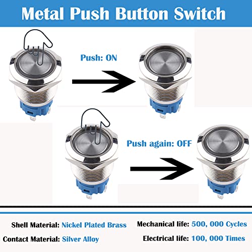 DMWD 2PCS 19мм метал водоотпорен анти-вандал за заклучување на копчето за притискање сребрена обвивка со пигтаил за 3/4 дупка за