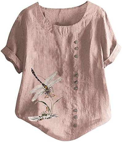 Обични врвови за кратки ракави за жени Нови елегантни литературни и уметнички ретро печатење обична памучна маица врв
