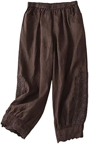 Митонски ленти панталони за жени цврсти еластични везени памучни коноп каприс