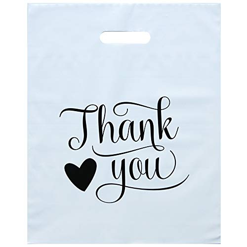 Домашен (25 пакет Премиум бело со срце 12 x 15 инчи Благодарам торби за мал бизнис - Премиум дебелина пластични кеси за купување со трајни