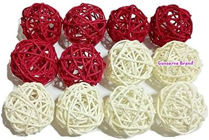 Подароци на Тајланд: Природни мали плетени топки со две тони во боја црвена и бела боја за украс за полнење со вазни и садови, украсни