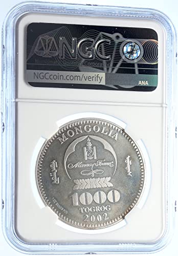2002 Mn 2002 Mongolia Conqueror Great Genghis Khan AR 100 Coin MS 66 NGC
