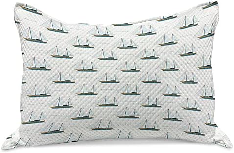 Амбезон едриличарски плетен ватенка перница, наутичка шема на мотиви за патувања за едрење, печатени на обична позадина, стандардна покривка за перница со големин?