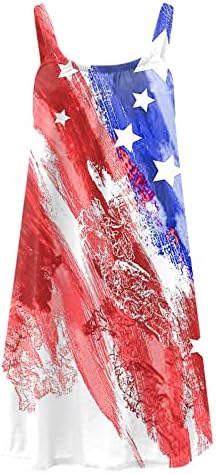 Летен Фустан Краток Ден На Независноста За Жени Мода Американски 4 од јули Елегантен О Врат Едноставен Фустан За Жени