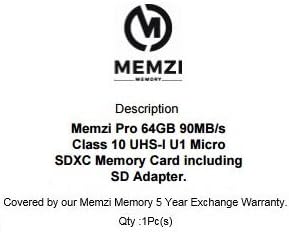 MEMZI PRO 64gb Класа 10 90MB/s Микро SDXC Мемориска Картичка Со Sd Адаптер и Микро USB Читач ЗА Акасо Акциони Камери