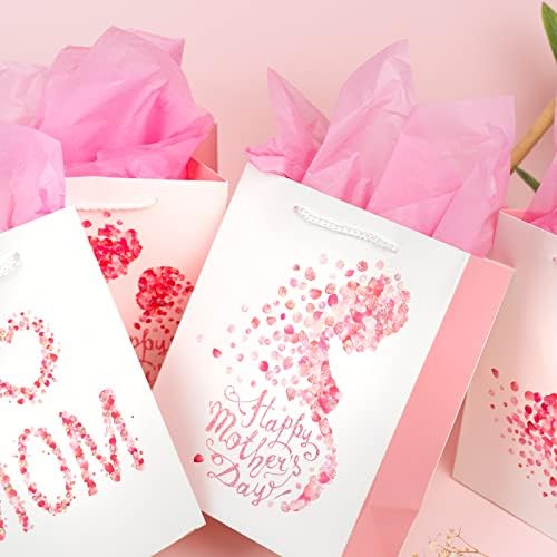 Лезакаа Торби За Подароци За Денот на Мајката Со Розова Ткивна Хартија, 9 Средна Големина од 4 Пакувања-ГО САКАМ Дизајнот На Денот