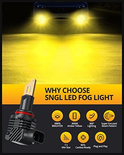 SNGL 9006 LED Светилки За Магла, 3000k Килибар Жолта, 13000lm По Сет, 500% Осветленост, HB4 LED Светла За Магла, DRL Замена За Автомобили,